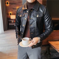 high quality autumn winter korean slim fit single breasted turn down collar motorcycle pu leather jacket men clothing 2021 coats