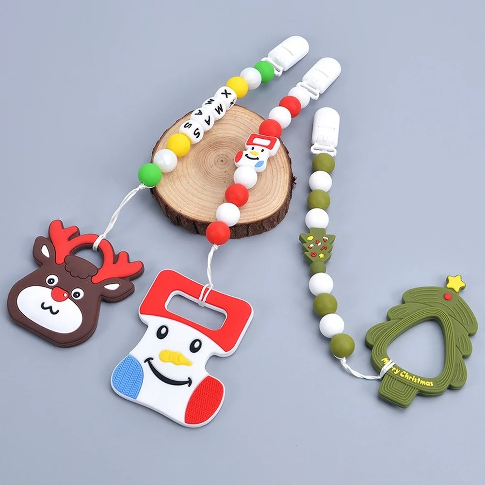 

Baby Teething Pacifier Chain Safe Food Grade Silicone Chewing Beads Pendants Mouth Bite Chew Gift Cartoon for Kid Baby Teether