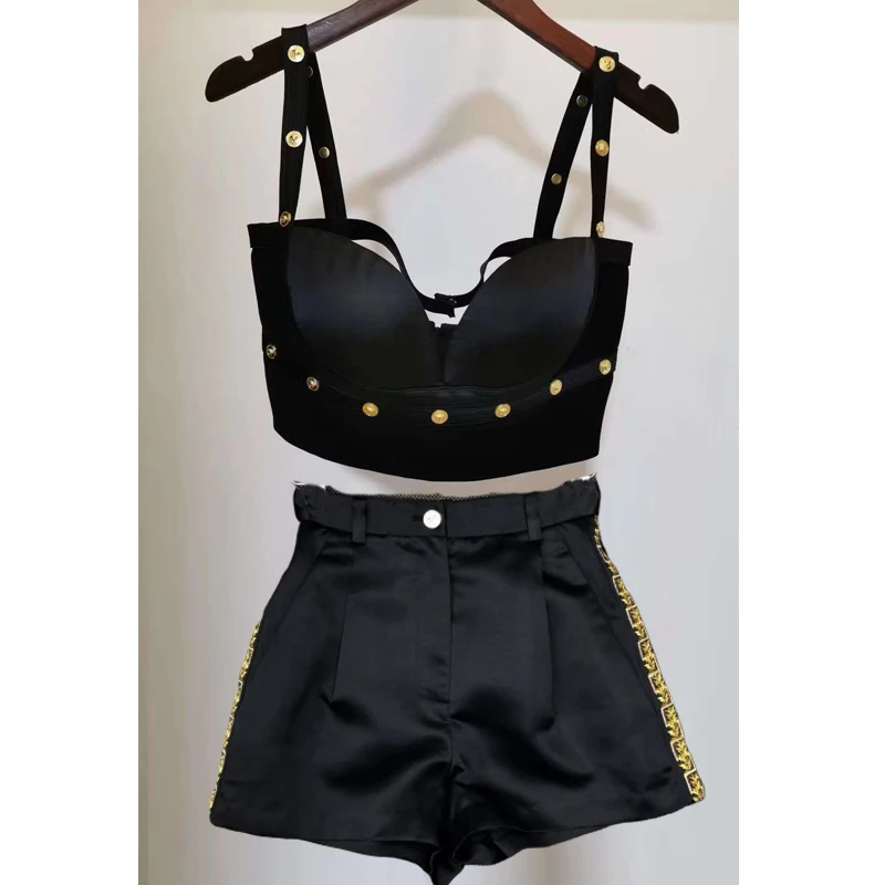 Топ женский на бретелях эластичная майка без бретелей пуговицах комплект из двух