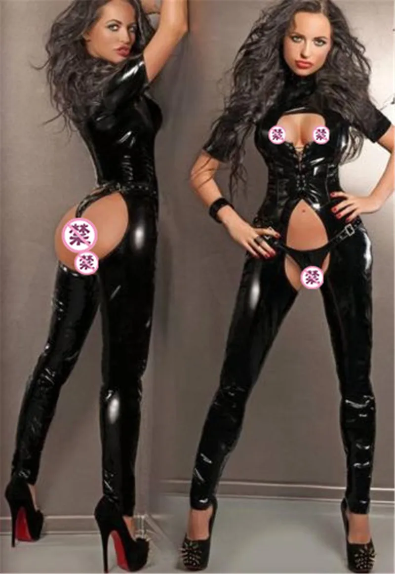 

erotic underwear Tight Patent leather leotard open crotch Lingeries Adult lingerie Costume Queen mounted Women Erotic Clubwear