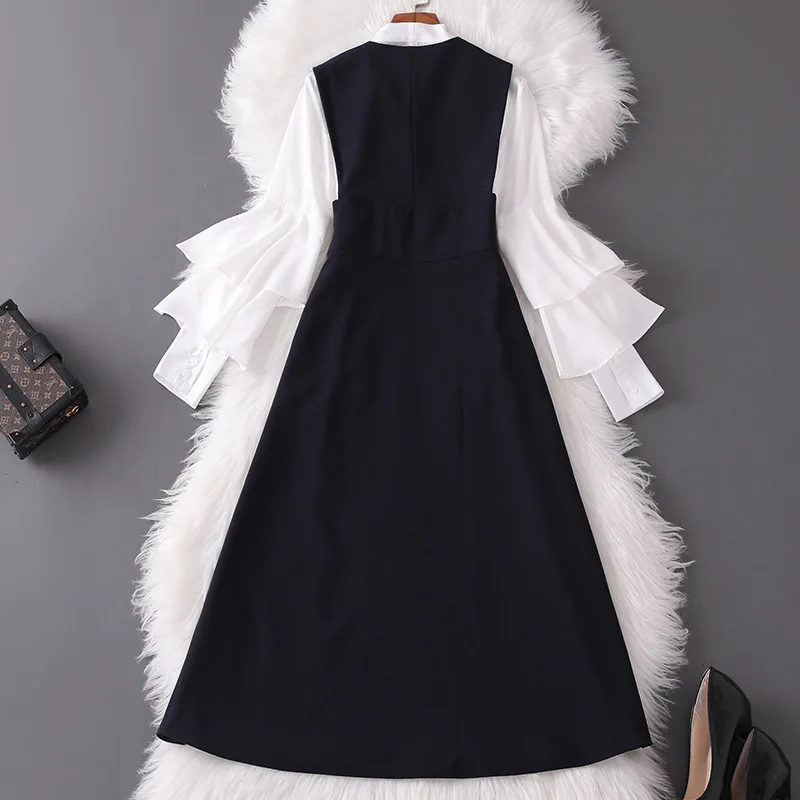 Женский офисный комплект из двух предметов белая рубашка с воротником бантом и