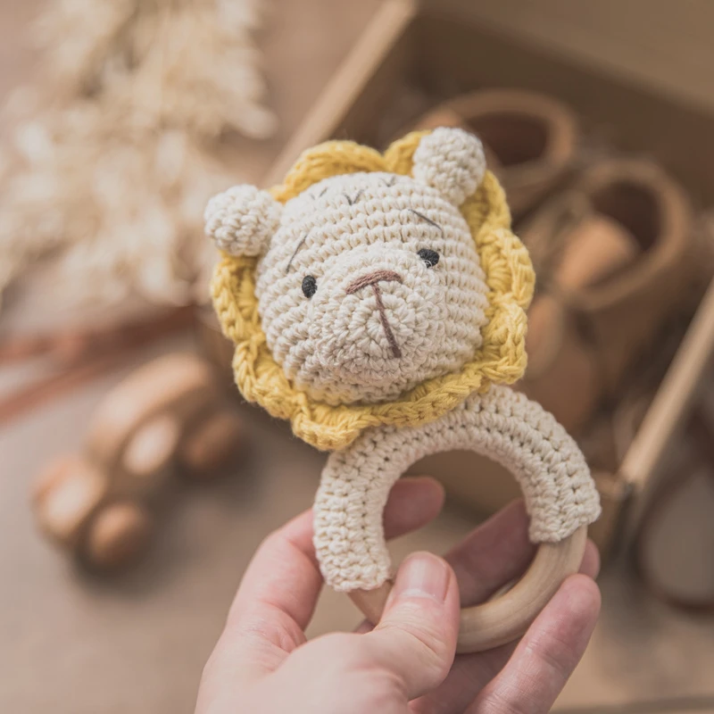1set Baby Bath Toy Set Double Sided Cotton Blanket Crochet Lion Rattle Toys Newborn Photography Props Birth Gift Product