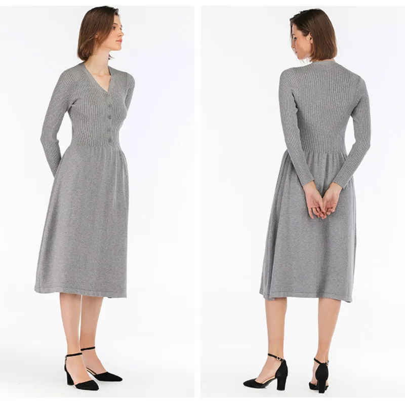 Женское трикотажное платье-свитер хлопковое платье с высокой талией для