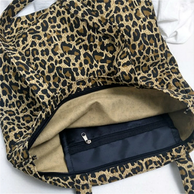 

Canvas Shopping Bags Women Leopard Vintage Fashion All-match Students Shoppers Ins Ulzzang Large Capacity Simple Retro Tote-bag