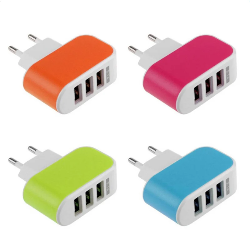 New Portable Mini Candy Color 3 USB Ports Charger PP Flame Retardant Shell EU Plug Adapter For Iphone 12 Samsung Huawei | Мобильные