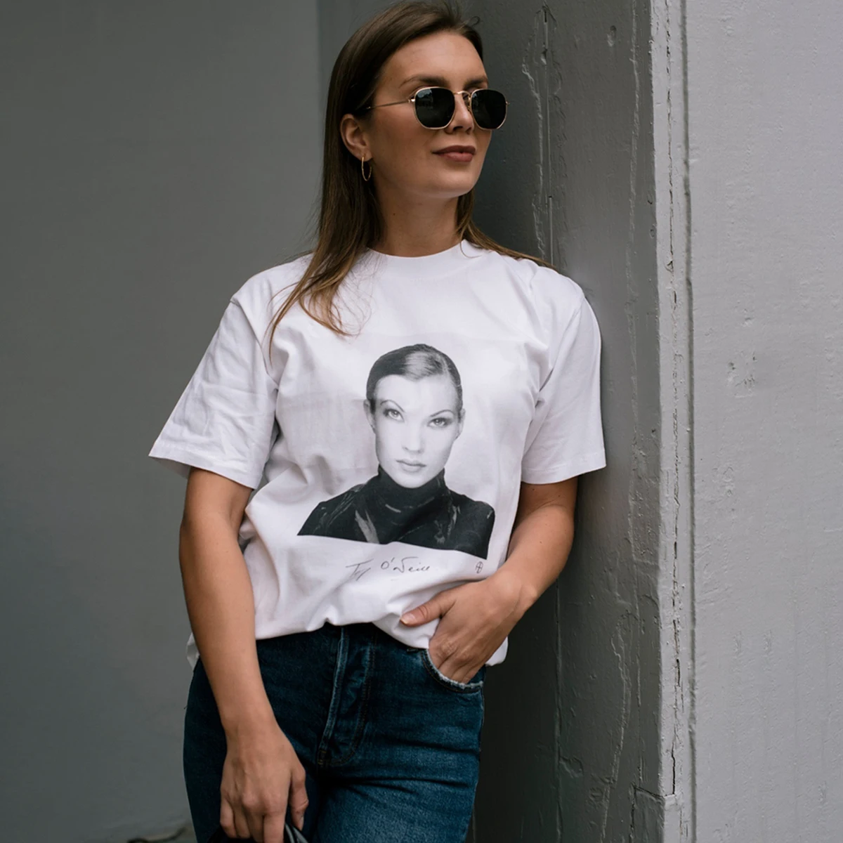 

Figure Print T-Shirt Women 2021 Summer Short Sleeve Round Neck Cotton White Casual Tshirt Tees Femme Fashion Streetwear Tops
