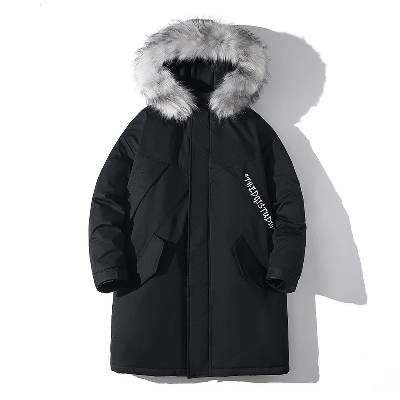 

2020 New Mens Winter Business Casual Parkas loose Thick Warm Fur Collar hooded Jacket Menlong long Couple warm parkas thick