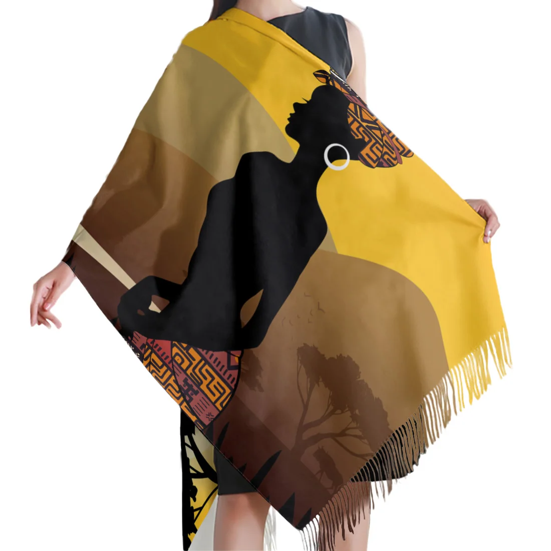 Женский зимний шарф Африканская женщина силуэт жирафа женские кашемировые шарфы