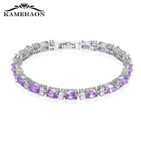 kameraon new silver color metal full stones bracelets womens kpop fashion purplewhitewater bluegreenblue shiny cz crystal