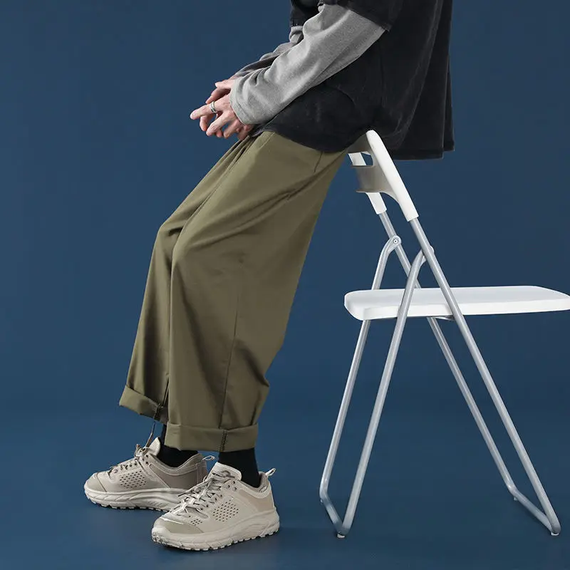 

Summer Wide-leg Pants Men's Fashion Solid Color Thin Casual Pants Men Streetwear Loose Hip-hop Straight-leg Pants Mens Trousers