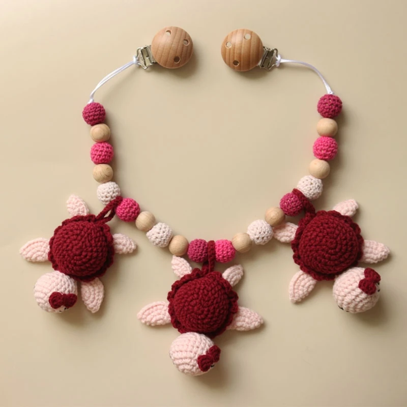 

Baby Stroller Pendant Teether Crochet Beads Tortoise Pacifier Chain Rattle Pram Clip Infants Nursing Chewing Toys Shower