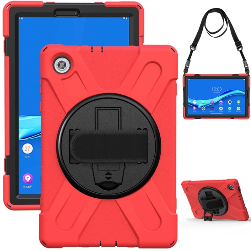 

Tab M10 Plus 10.3" TB-X606F 360° Rotating Kickstand Rugged Heavy Duty Hybrid Shockproof Cover with Hand Shoulder Strap