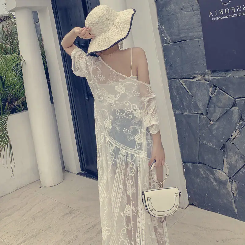 

2022 Retro Printed Half Sleeve Chiffon Cardigan Kimono Boho Fringed Tassels Bikini Cover Up Ankle Length Cape Beach Swimsuit