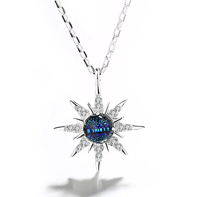 

High Quality Real S925 Blue Sky Pendant Fine Jewelry Necklace Coloured Glaze Pendants Chain Fashion Accessories Jewel Women Lady