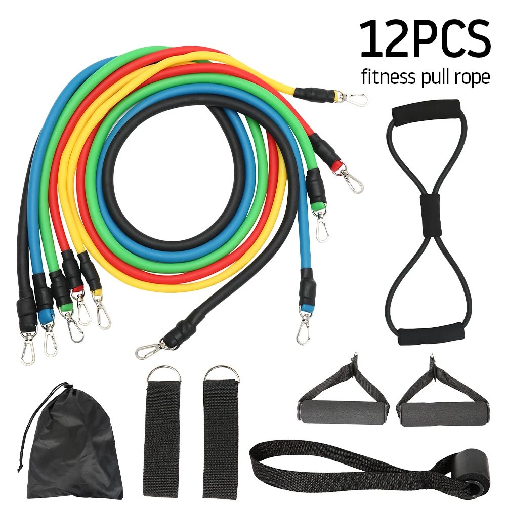

12pcs/set Fitness Pull Rope 8 Shaped Fitness Elastic Rubber Loops Latex Strength Gym Equipment Resistance Band Training Exercise