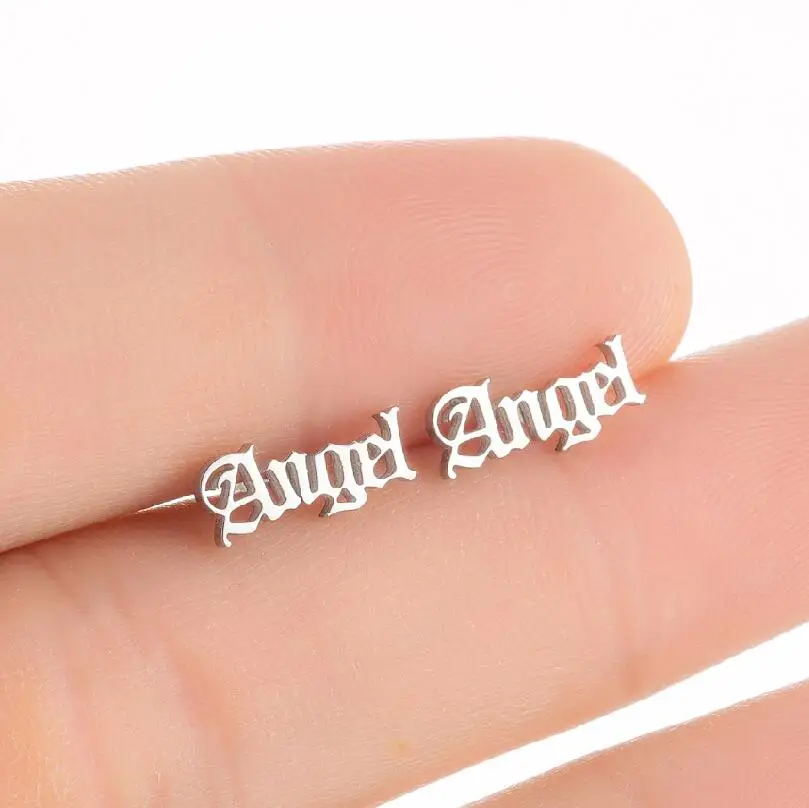 

Small Stainless Steel Letter Angel Earrings For Girls Kids English Letters Stud Ear Sweet Jewelry Holiday Party Ear Accessories