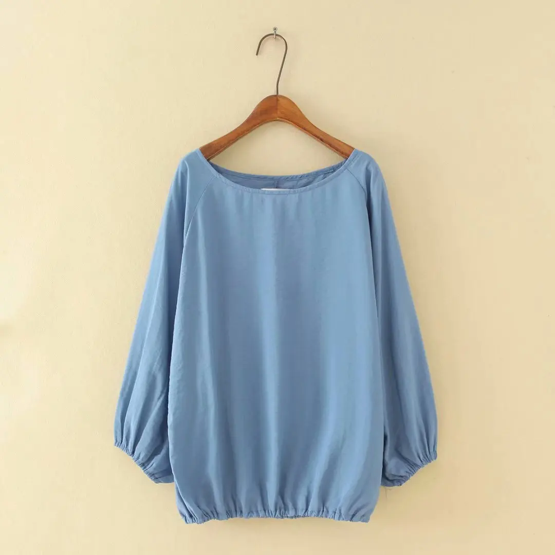 

Женская Осенняя Однотонная рубашка из хлопка с рукавами летучая мышь