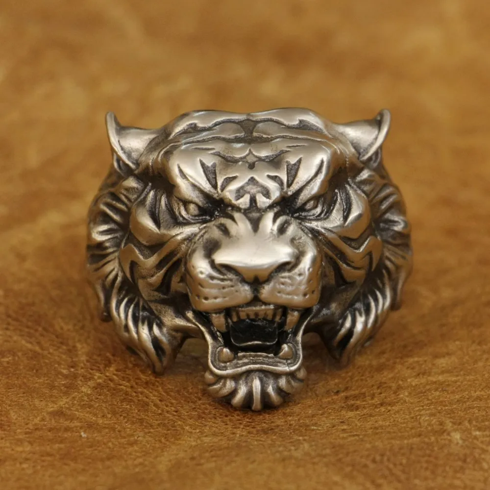 

LINSION High Details Tiger Ring Cupronickel Mens Biker Rock Punk Jewelry CP130 US Size 7~15