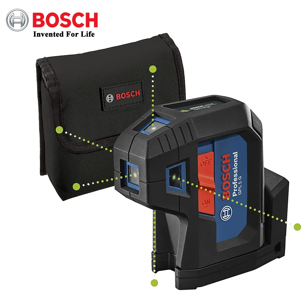 

Original Bosch Professional 5 Point Laser GPL 5 G With Self-Leveling Laser Level (green laser, Working range: up to 30 m, Pouch)