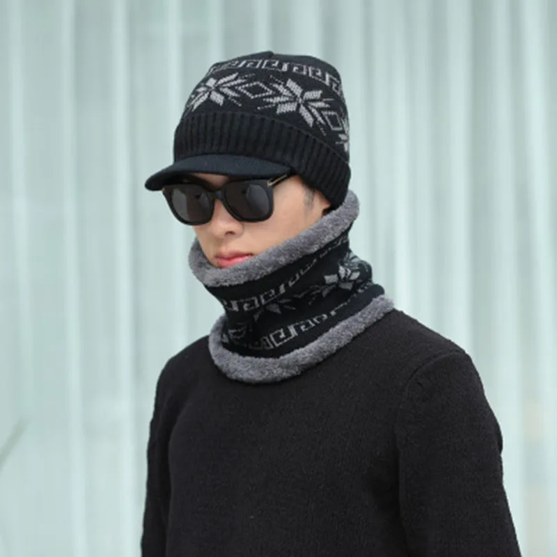 Прямая поставка мужская вязаная шапка шарф s шея теплые зимние шапки для мужчин