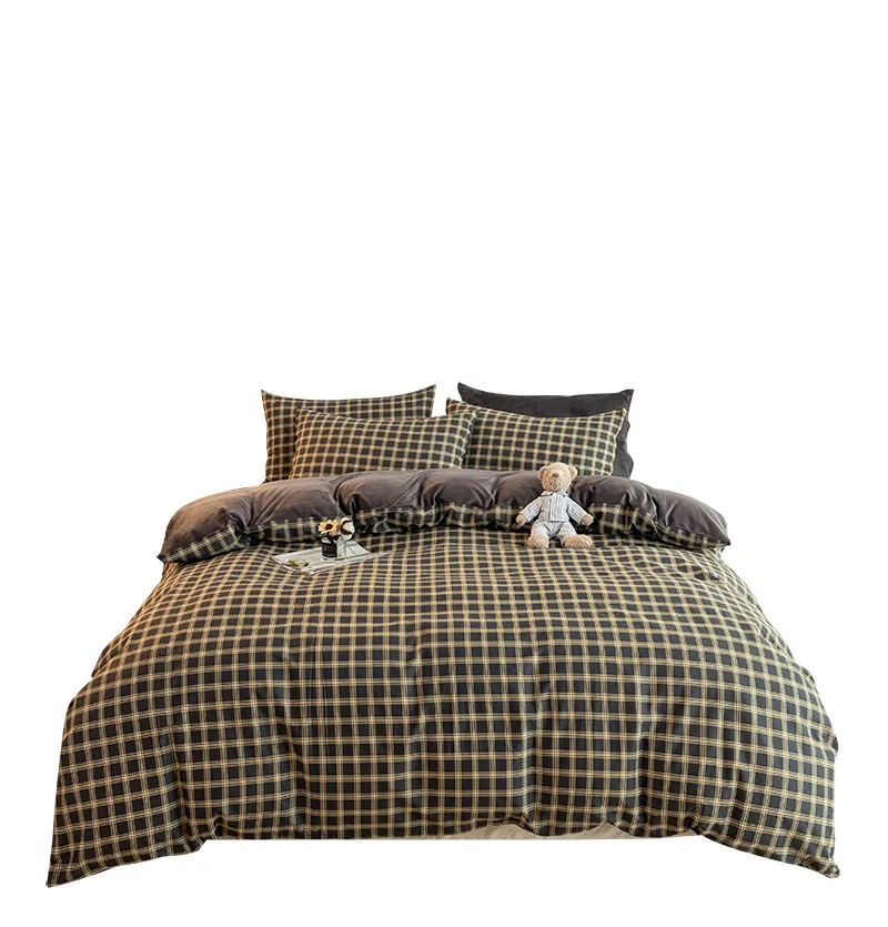 

KC Flannel Four Piece Set Winter 2021 Nordic Cotton Bedding Crystal Coral Velvet Sheet Quilt Set 4 Pieces Bed Set Bedding Set