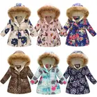 2021 плотная одежда; Пальто для девочек; Детская верхняя одежда с меховым воротником; Сезон осень-зима; Куртка с принтом детская теплая верхняя одежда с капюшоном, парка для мальчиков, модная