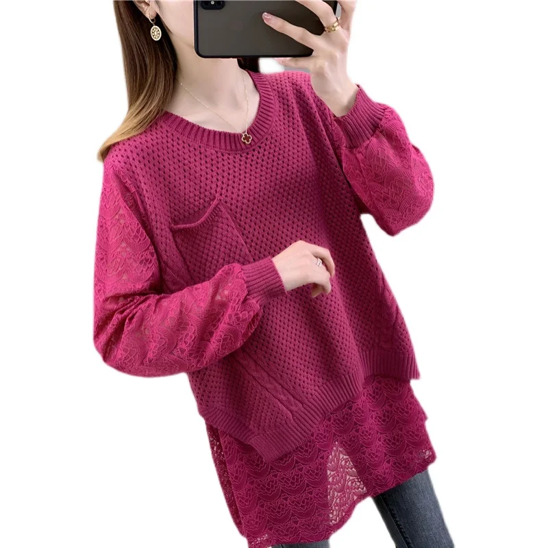 

Room 195421, 5 rows, No. 5 lower] real shot 60 solid lace sleeve pocket Pullover Sweater