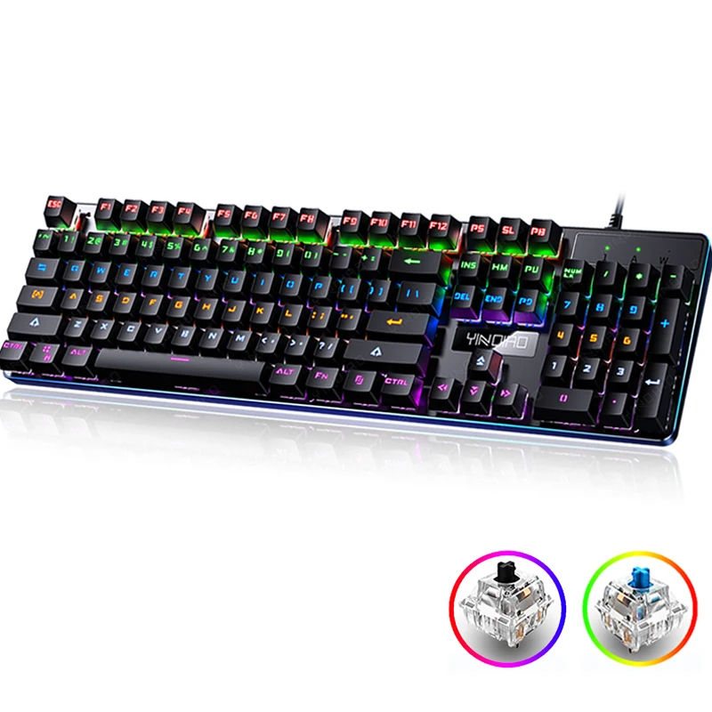 

True Mechanical Keyboard 104 keys Wired Gaming Keyboard Black Blue Axis with LED Colorful Backlit For Laptop PC Gamer