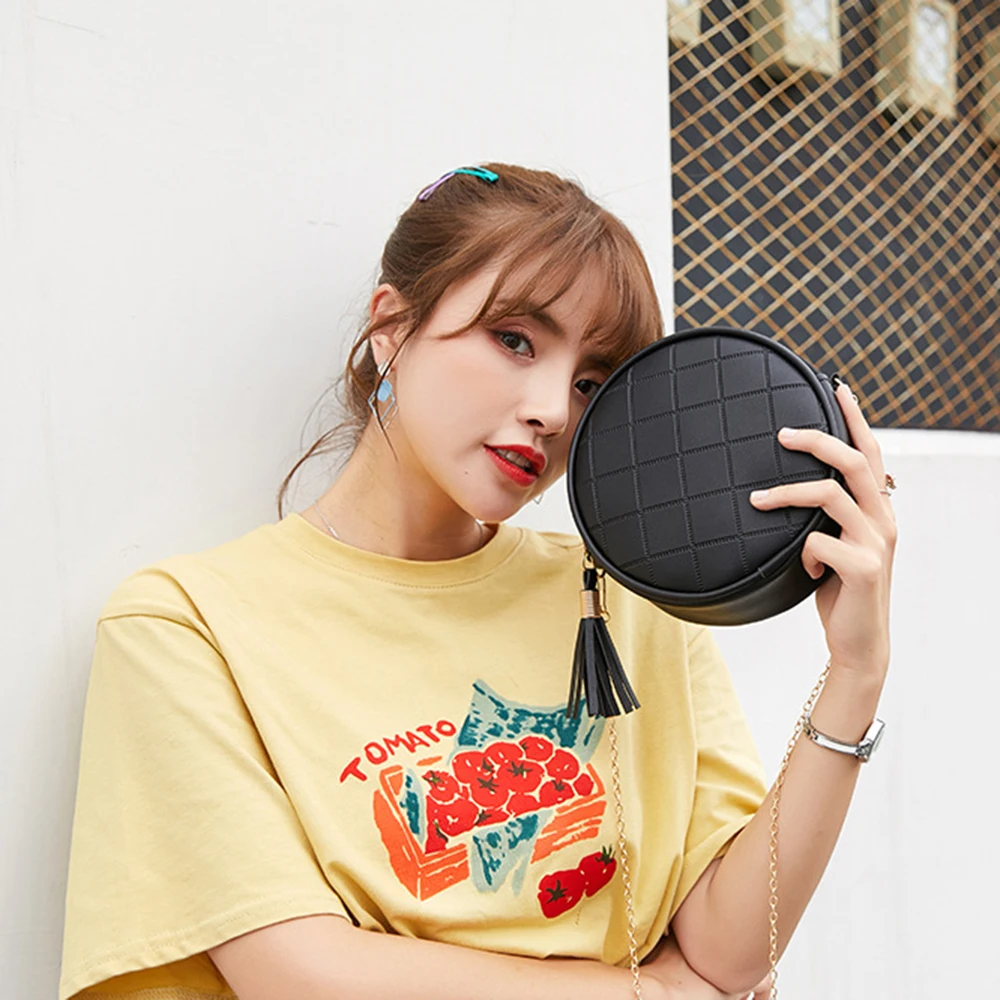 PU кожаная круглая молния металлическую цепь с кисточкой ремень маленькие сумки