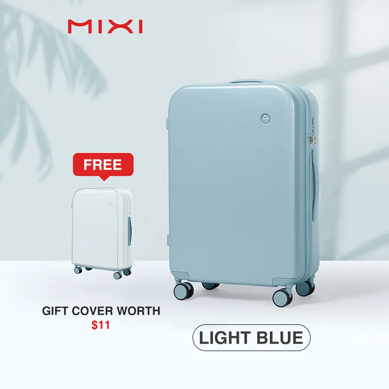 Mixi PC Men Women Luggage Suitcase Travel Trolley Case Mute Spinner Wheels Rolling Luggage Case TSA Lock Carry Ons M9236 - Цвет: Light Blue