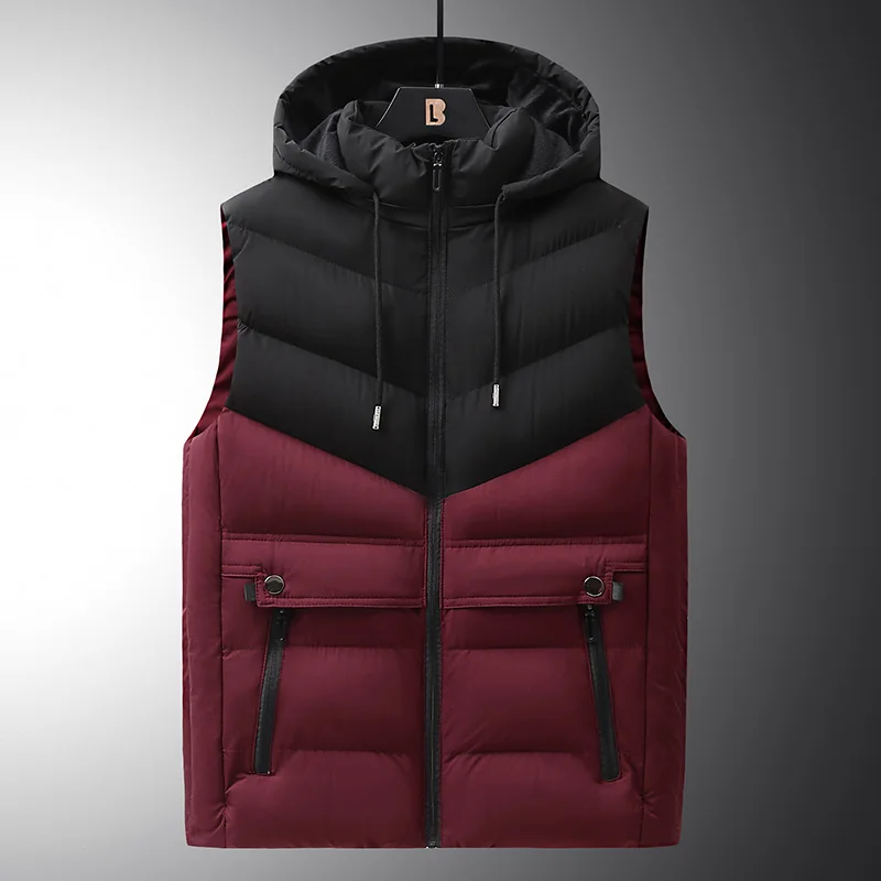 

Vest Jacket Men Cotton Padded Puffer Jacket Men Autumn Tops Sleeveless Jacket Men Thicken Warm Waistcoat Down Vests Hooded