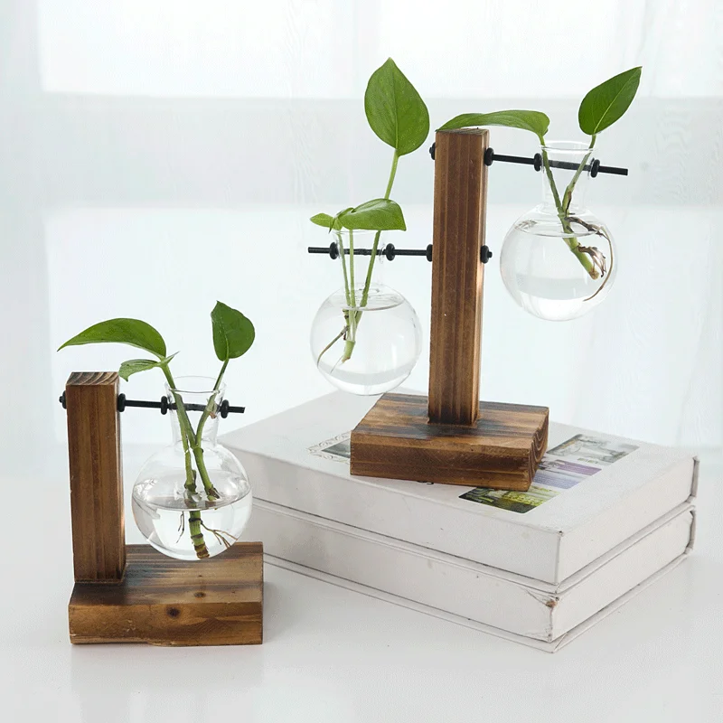 Creative wooden frame hydroponic transparent glass vase Nordic design living room desktop decoration ornaments CY52514 | Дом и сад