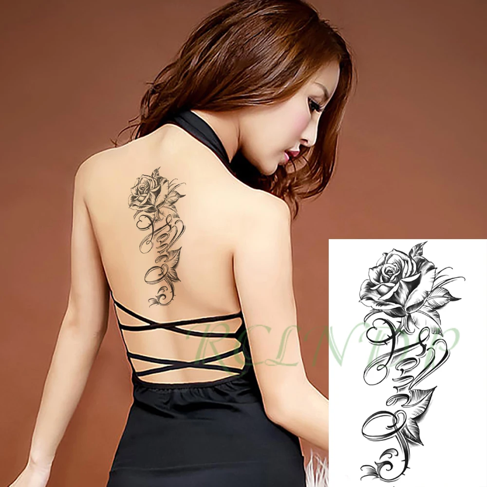 Водостойкая Временная тату-наклейка роза цветок английское слово LOVE Ele men t