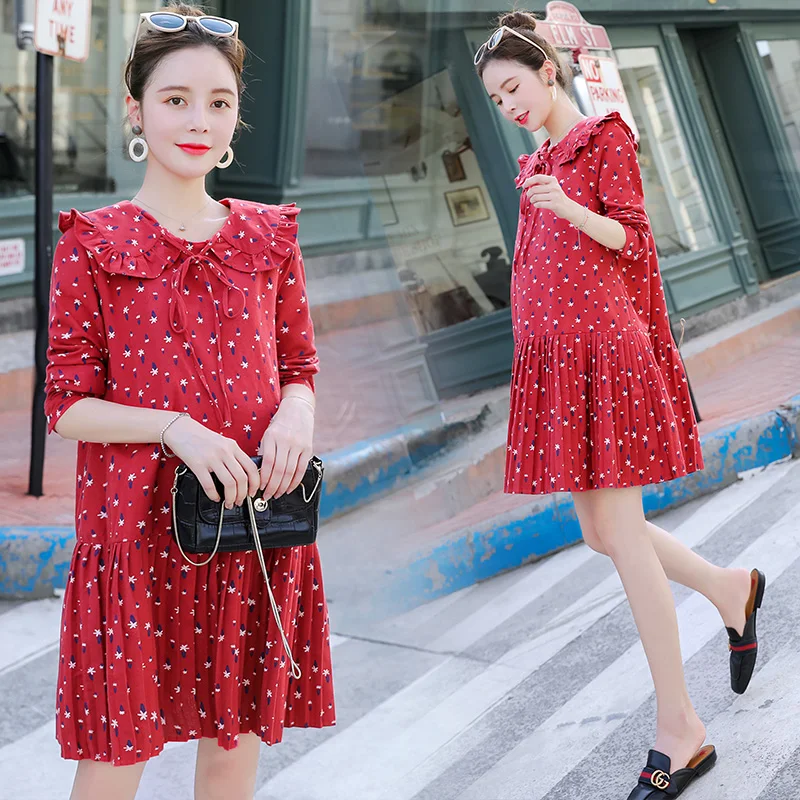 Приталенные платья с принтом для беременных женщин длинными рукавами и