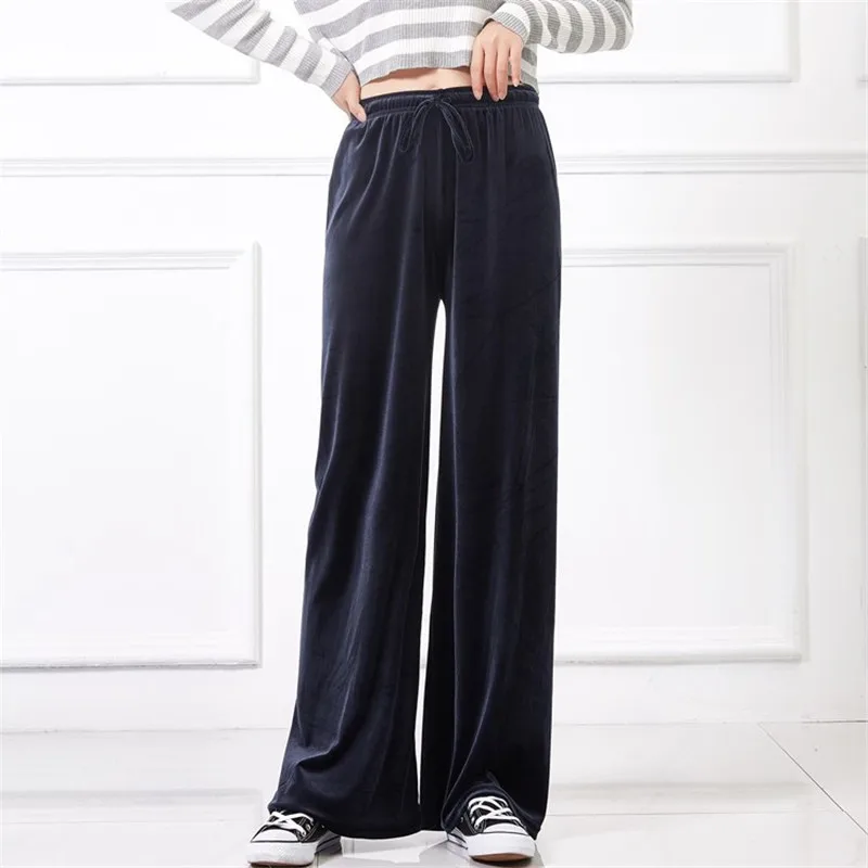 

2021 new women's gold velvet wide-leg pants women's autumn and winter fashion casual high-waist elastic waist mopping trousers
