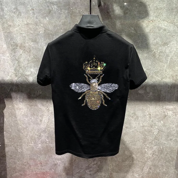 Рубашка-поло мужская с короткими рукавами хлопок однотонная дышащая со стразами