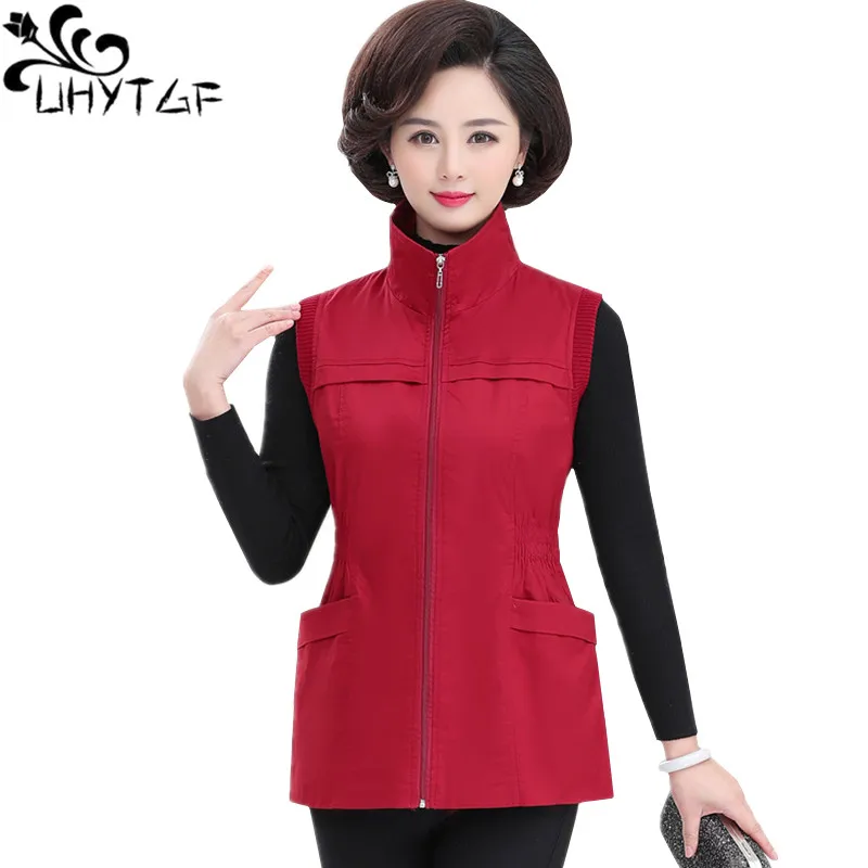 Жилет UHYTGF Женский модный жилет средней длины на молнии тонкий со стоячим