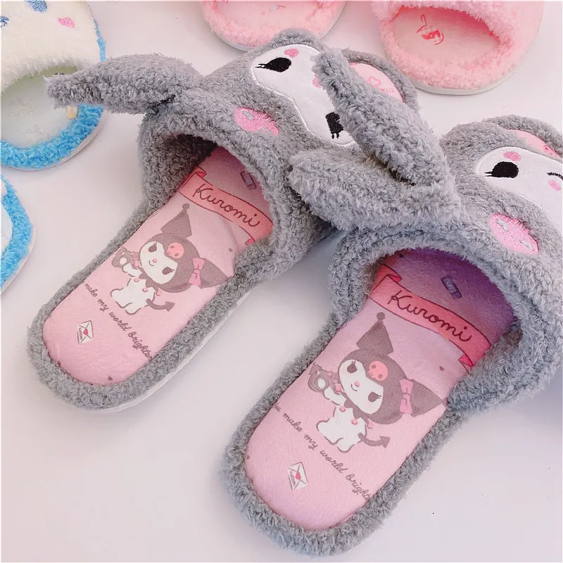Japanese Style Open Toes Slippers Anime Indoor Kawaii Home Shoes Woman Flat Non-Slip Cartoon Gifts For Girl Blue Pink | Обувь
