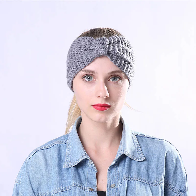 Calymel Fashion Women Solid Knit Wool Headband Earmuffs Warm Woolen Crochet Turban Handmade Wide HeadWrap |