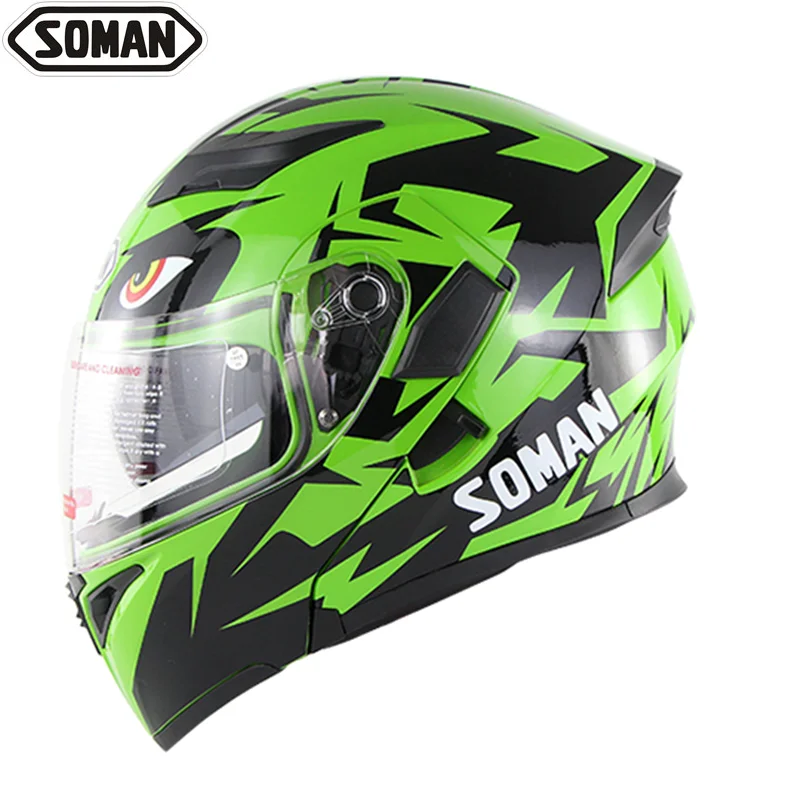 Green Мужской крутой мотоциклетный шлем с полным лицом Casco черный откидной козырек Capacetes с двумя линзами для езды на шоссе Cascos Moto rbike шлемы - Цвет: Green