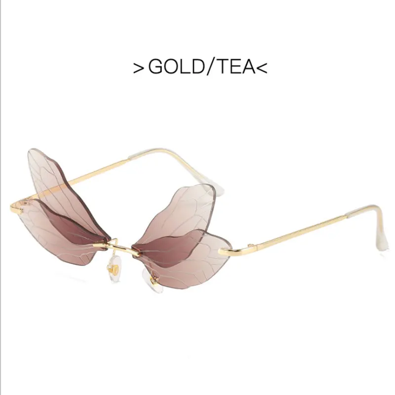 2022 Vintage Dragonfly Wings Sunglasses Fashion Rimless Women Clear Lens Eyewear Men Pink Sun Glasses UV400 Eyewear Female rectangle sunglasses