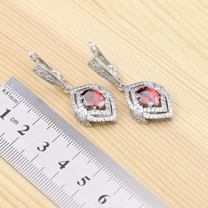Серебро 925 Свадебные Ювелирные наборы для женщин Красный кубический цирконий