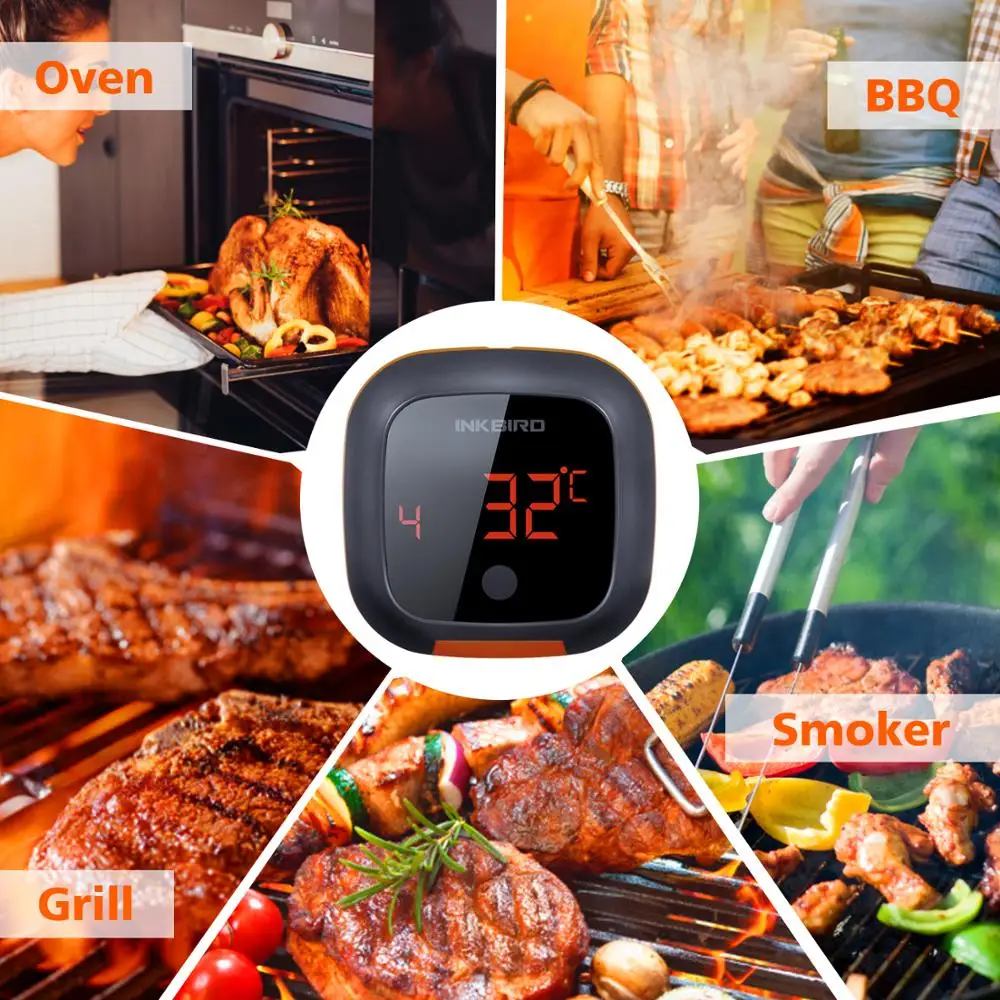 

Inkbird IBT-4XS Digital Wireless Bluetooth Thermometer Meat Thermometer with Timer Builted in 1000mAh Battery Rotated LED Screen