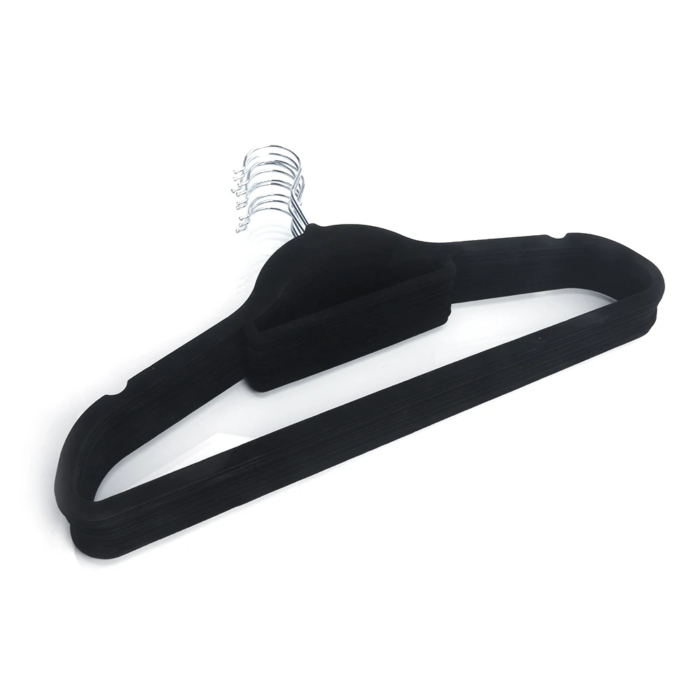 

50pcs 45*0.5*24.5 Plastic Flocking Clothes Hangers with Rail Black TB Sale