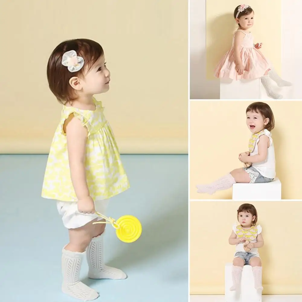 Calcetines antideslizantes transpirables hasta la rodilla para ni&ntilde;as reci&eacute;n nacidas, de algod&oacute;n, para verano-2