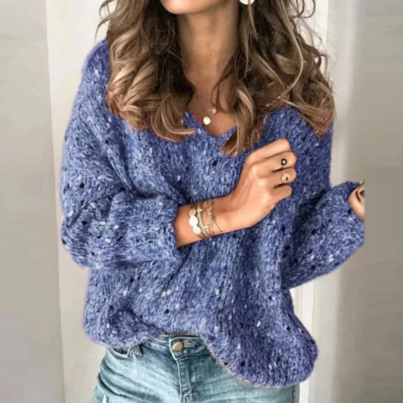 Autumn Winter Casual V-neck Sweaters Women Long Sleeve Knitted Pullovers Female Loose Tops Pull Jumper Drop Shipping 2XL |