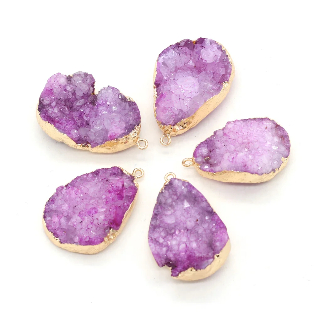 

Natural Druzy Agates Pendant Charms Irregural Plating Golden Pendant For DIY Jewelry Necklace Bracelets Making 25x38-30x42mm