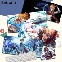 genshin impact tartaglia cool large gaming mouse pad xl locking edge size for mouse keyboards mat mousepad for boyfriend gift