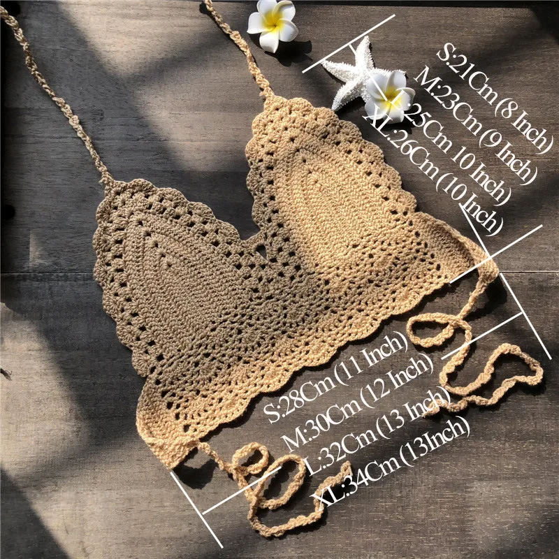 

2020 Sexy Triangle Bikini Top Woman Hollow Out Swimsuit Crochet Black Bikini Top Swimming Bra Large Female Swimwear