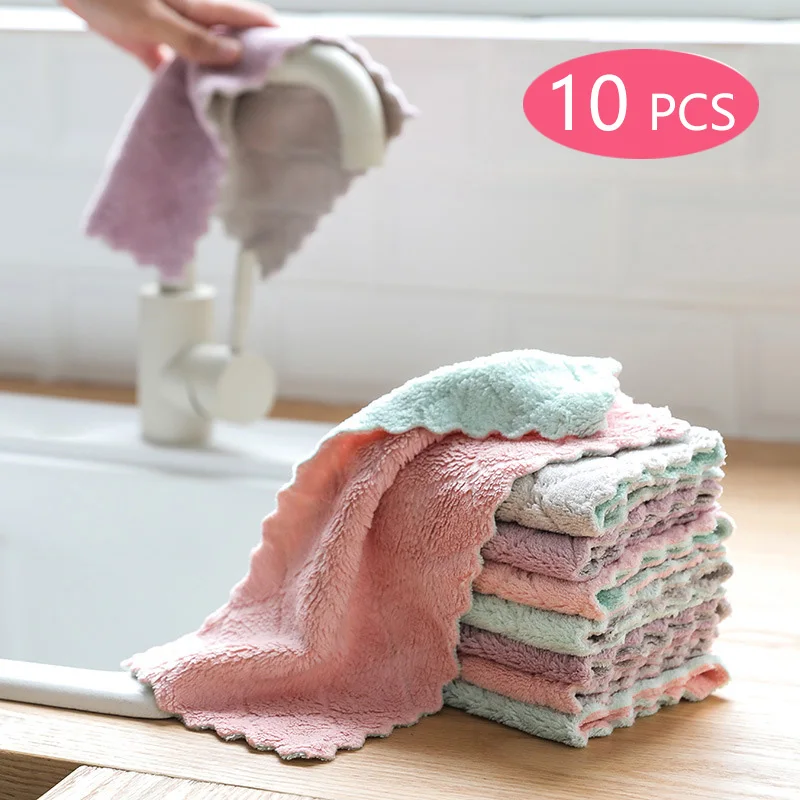 

10Pcs Microfiber Dishcloth Dish Cloth Kitchen Towel Cloths Cleaning Rags Kitchen Household Items